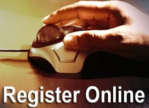 Hand on Trackball Mouse with Words: Register Online